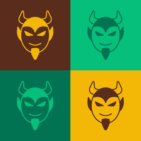 Pop art Devil head icon isolated on color background. Happy Halloween party. Vectorのイラスト素材