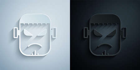 Paper cut Scary monster - Frankenstein face icon isolated on grey and black background. Happy Halloween party. Paper art style. Vectorのイラスト素材