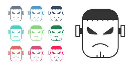 Black Scary monster - Frankenstein face icon isolated on white background. Happy Halloween party. Set icons colorful. Vectorのイラスト素材