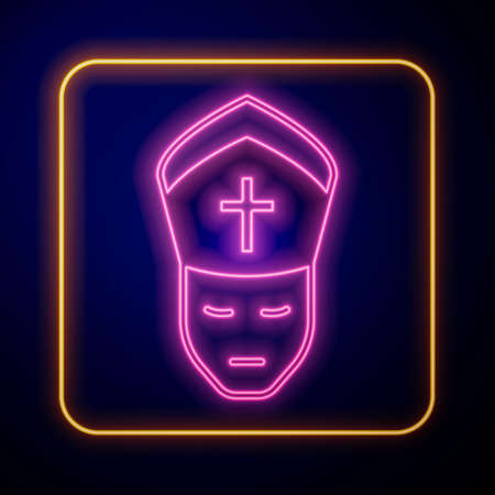 Glowing neon Pope icon isolated on black background. Pope hat. Holy father. Vectorのイラスト素材