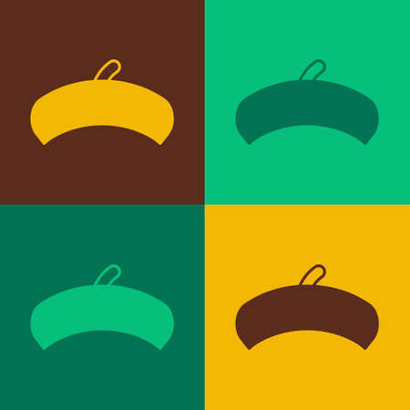 Pop art French beret icon isolated on color background. Vectorのイラスト素材