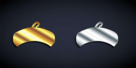 Gold and silver French beret icon isolated on black background. Long shadow style. Vectorのイラスト素材