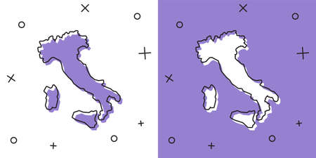 Set Map of Italy icon isolated on white and purple background. Vectorのイラスト素材