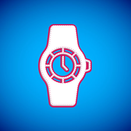 White Wrist watch icon isolated on blue background. Wristwatch icon. Vectorのイラスト素材