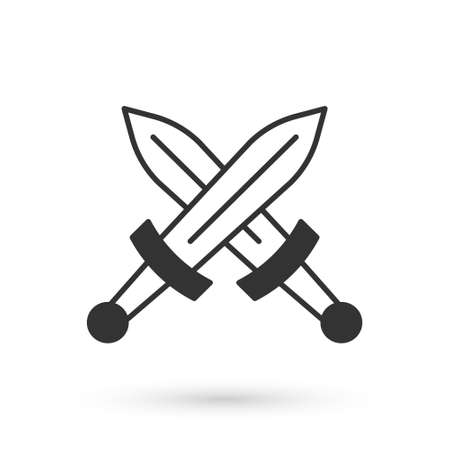 Grey Crossed medieval sword icon isolated on white background. Medieval weapon. Vectorのイラスト素材