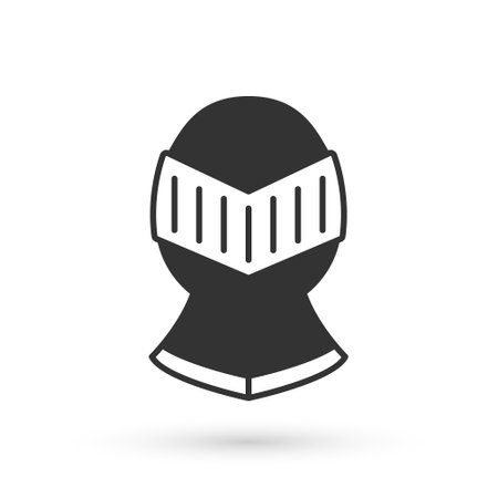 Grey Medieval iron helmet for head protection icon isolated on white background. Knight helmet. Vectorのイラスト素材