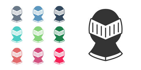 Black Medieval iron helmet for head protection icon isolated on white background. Knight helmet. Set icons colorful. Vectorのイラスト素材