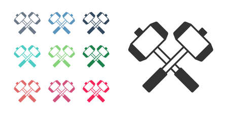 Black Medieval crossed battle hammers icon isolated on white background. Set icons colorful. Vectorのイラスト素材