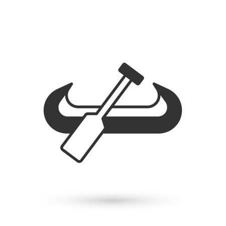 Grey Kayak and paddle icon isolated on white background. Kayak and canoe for fishing and tourism. Outdoor activities. Vectorのイラスト素材