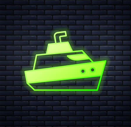 Glowing neon Speedboat icon isolated on brick wall background. Vectorのイラスト素材
