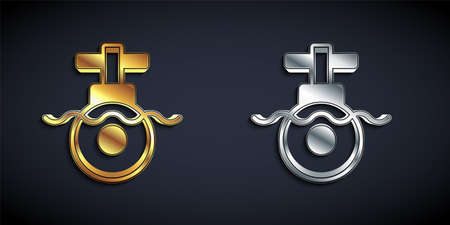 Gold and silver Submarine icon isolated on black background. Military ship. Long shadow style. Vectorのイラスト素材