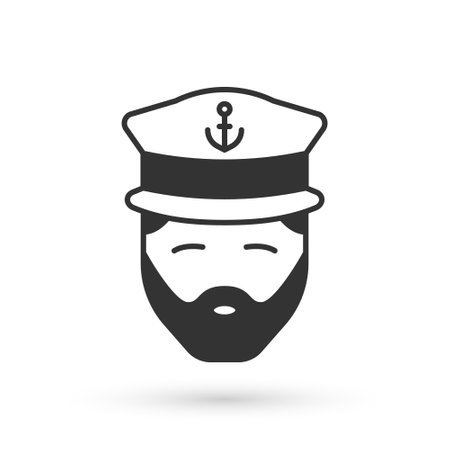 Grey Captain of ship icon isolated on white background. Travel tourism nautical transport. Voyage passenger ship, cruise liner. Vectorのイラスト素材