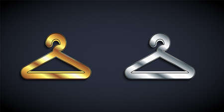 Gold and silver Hanger wardrobe icon isolated on black background. Cloakroom icon. Clothes service symbol. Laundry hanger sign. Long shadow style. Vectorのイラスト素材