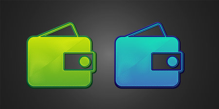 Green and blue Wallet icon isolated on black background. Purse icon. Cash savings symbol. Vectorのイラスト素材