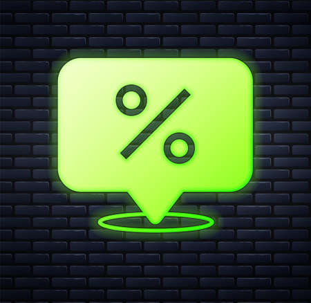 Glowing neon Discount percent tag icon isolated on brick wall background. Shopping tag sign. Special offer sign. Discount coupons symbol. Vectorのイラスト素材