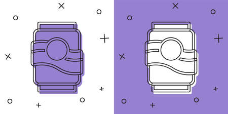 Set Soda can icon isolated on white and purple background. Vectorのイラスト素材