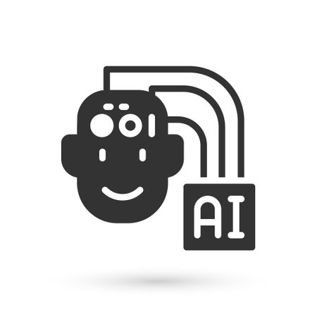 Grey Humanoid robot icon isolated on white background. Artificial intelligence, machine learning, cloud computing. Vectorのイラスト素材