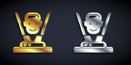 Gold and silver Hologram icon isolated on black background. Global communication technology. Long shadow style. Vectorのイラスト素材