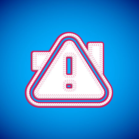 White Exclamation mark in triangle icon isolated on blue background. Hazard warning sign, careful, attention, danger warning important. Vectorのイラスト素材