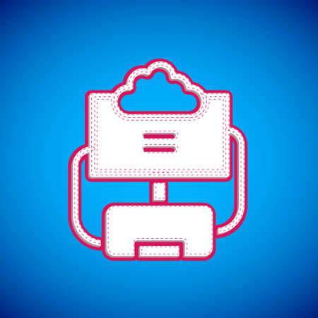 White Cloud database icon isolated on blue background. Cloud computing concept. Digital service or app with data transferring. Vectorのイラスト素材