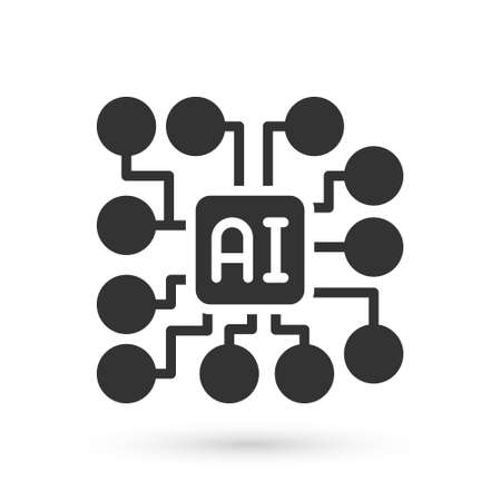 Grey Neural network icon isolated on white background. Artificial intelligence AI. Vectorのイラスト素材