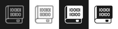 Set Books about programming icon isolated on black and white background. Programming language...