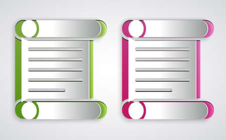Paper cut Decree, paper, parchment, scroll icon icon isolated on grey background. Paper art style. Vectorのイラスト素材