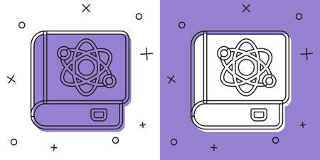 Set Book about physics icon isolated on white and purple background. Vectorのイラスト素材