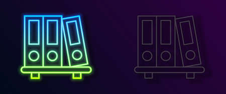 Glowing neon line Office folders with papers and documents icon isolated on black background. Office binders. Archives folder sign. Vectorのイラスト素材