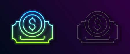 Glowing neon line Cinema ticket icon isolated on black background. Vectorのイラスト素材