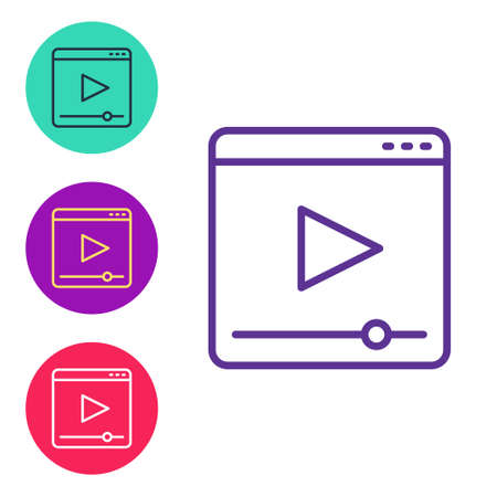 Set line Online play video icon isolated on white background. Film strip with play sign. Set icons colorful. Vectorのイラスト素材