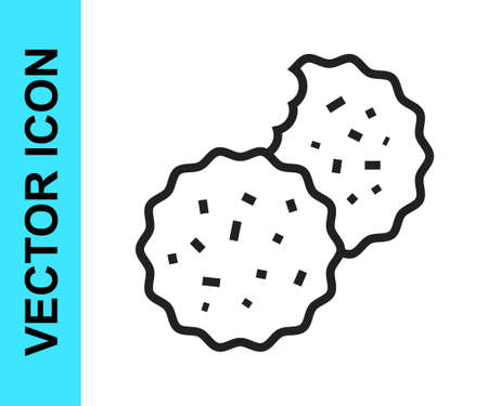 Black line Cookie or biscuit with chocolate icon isolated on white background. Vectorのイラスト素材