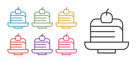 Set line Piece of cake icon isolated on white background. Happy Birthday. Set icons colorful. Vectorのイラスト素材