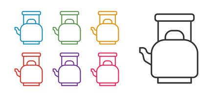 Set line Kettle with handle icon isolated on white background. Teapot icon. Set icons colorful. Vectorのイラスト素材