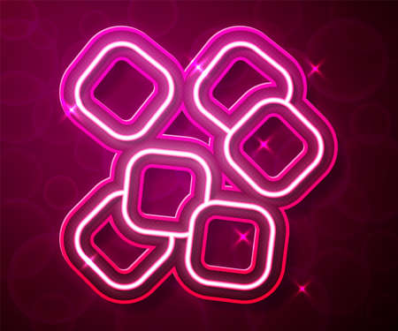 Glowing neon line Sugar cubes icon isolated on red background. Sweet, nutritious, tasty. Refined sugar. Vectorのイラスト素材