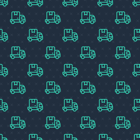 Green line Delivery cargo truck vehicle icon isolated seamless pattern on blue background. Vector