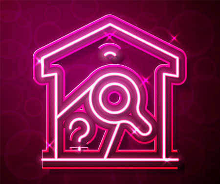 Glowing neon line Warehouse check icon isolated on red background. Vectorのイラスト素材