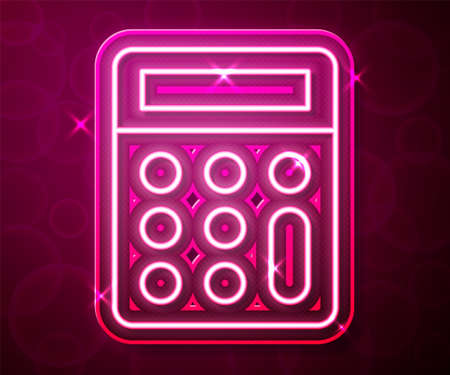 Glowing neon line Calculator icon isolated on red background. Accounting symbol. Business calculations mathematics education and finance. Vectorのイラスト素材
