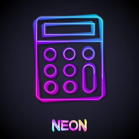 Glowing neon line Calculator icon isolated on black background. Accounting symbol. Business calculations mathematics education and finance. Vectorのイラスト素材