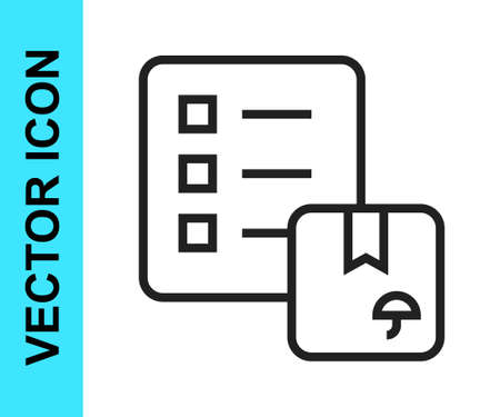 Black line Verification of delivery list clipboard icon isolated on white background. Vectorのイラスト素材