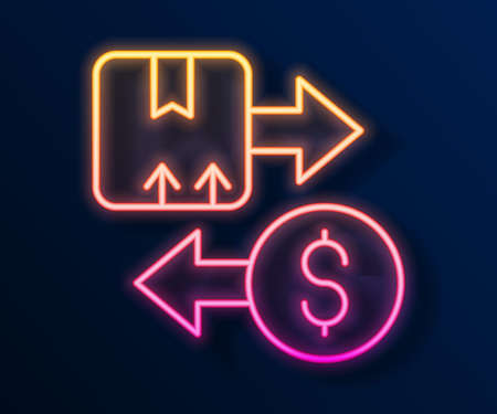 Glowing neon line Tax carton cardboard box icon isolated on black background. Box, package, parcel sign. Delivery and packaging. Vectorのイラスト素材