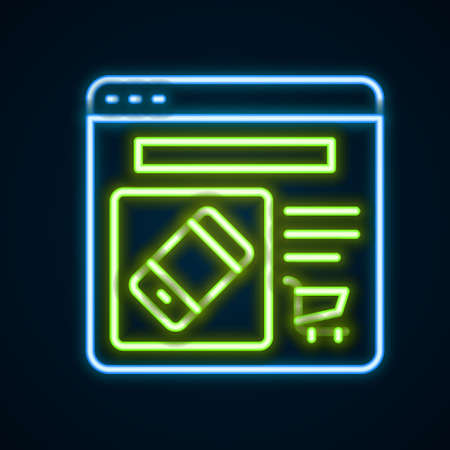 Glowing neon line Online shopping on screen icon isolated on black background. Concept e-commerce, e-business, online business marketing. Colorful outline concept. Vectorのイラスト素材