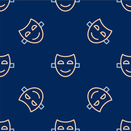 Line Comedy theatrical mask icon isolated seamless pattern on blue background. Vectorのイラスト素材