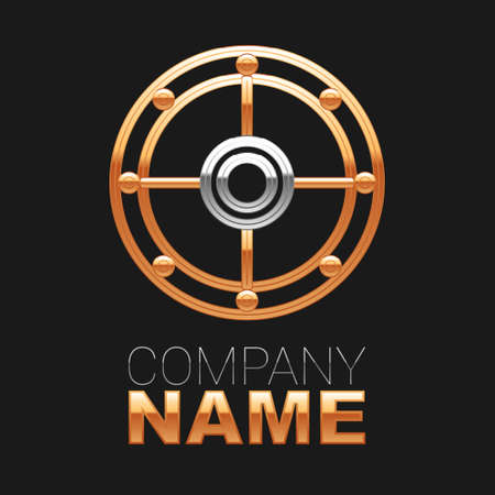 Line Round wooden shield icon isolated on black background. Security, safety, protection, privacy, guard concept. Colorful outline concept. Vectorのイラスト素材