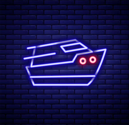 Glowing neon line Speedboat icon isolated on brick wall background. Colorful outline concept. Vectorのイラスト素材