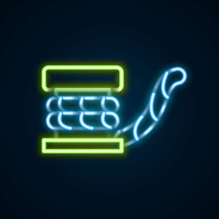 Glowing neon line Marine bollard with rope tied on pier icon isolated on black background. Colorful outline concept. Vectorのイラスト素材