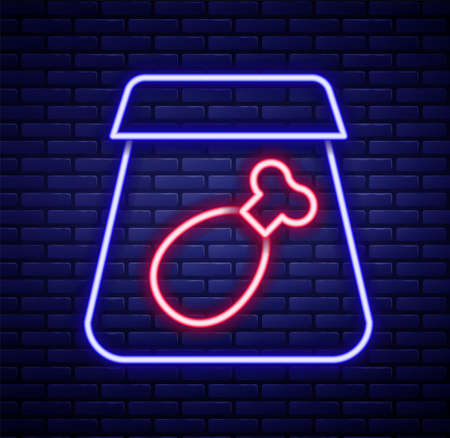 Glowing neon line Online ordering and fast food delivery with meal icon isolated on brick wall background. Colorful outline concept. Vectorのイラスト素材