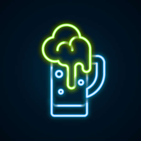 Glowing neon line Glass of beer icon isolated on black background. Colorful outline concept. Vectorのイラスト素材