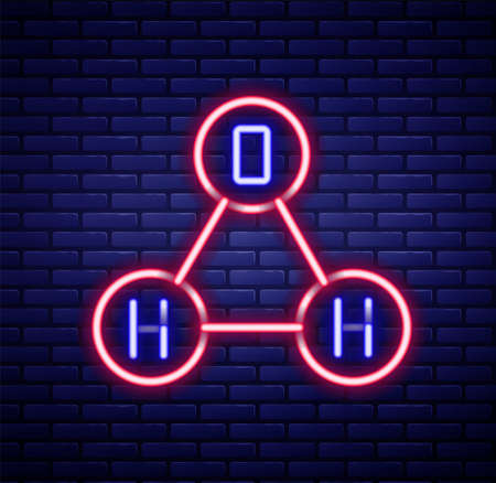 Glowing neon line Chemical formula for water drops H2O shaped icon isolated on brick wall background. Colorful outline concept. Vectorのイラスト素材