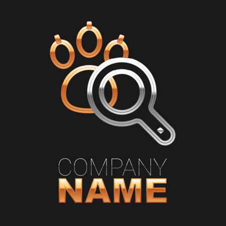 Line Paw search icon isolated on black background. Magnifying glass with animal footprints. Colorful outline concept. Vectorのイラスト素材